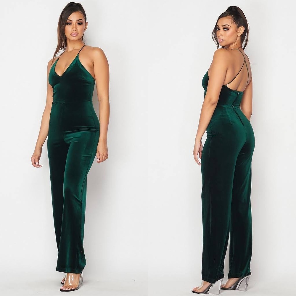 Green Velvet Jumpsuit NWT